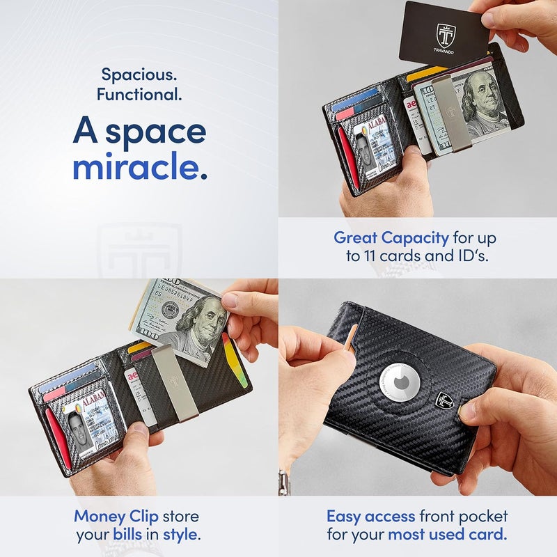 TRAVANDO AirTag* Wallet Mens Wallet with Money Clip Air Tag Wallet Card Holder RFID Blocking Bifold Gifts for Men - Image 4